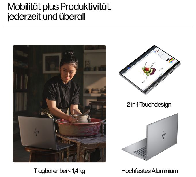 2K Ultra HD Notebook 35,6 cm (14 Zoll) 1920 x 1200 Pixel 512 GB SSD Windows 11 Home AMD Ryzen 5 max. 4,9 GHz  Envy 14-fa0657ng (Silber) 