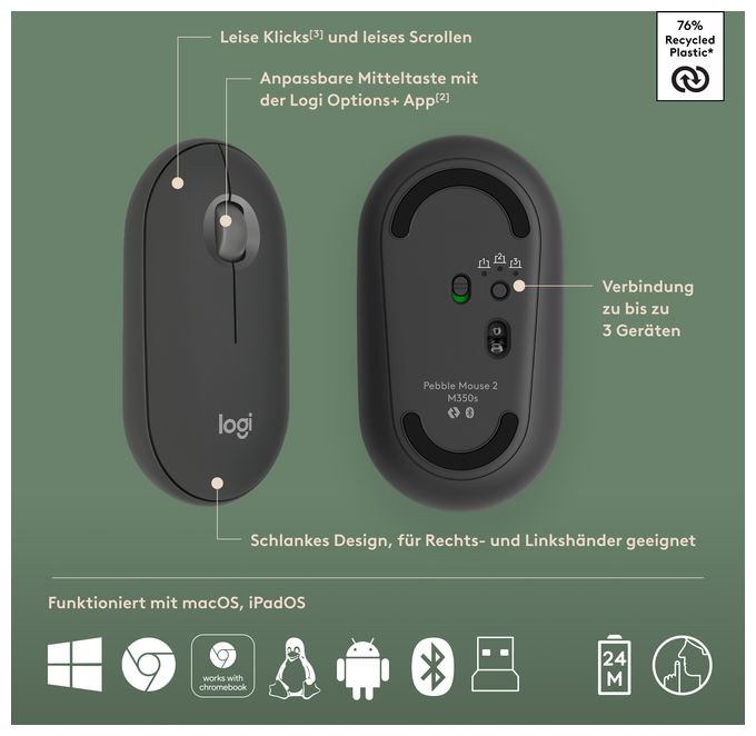 4000 DPI Reisen Maus Optisch  Pebble 2 M350s (Graphit) 