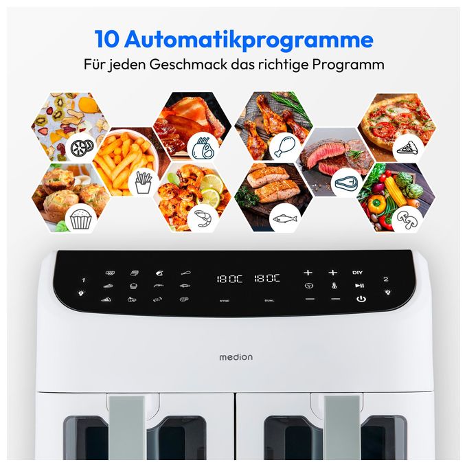 Doppel Heißluftfritteuse 8,7 l 2600 W  Life P20 XXL (Weiß, Schwarz) 