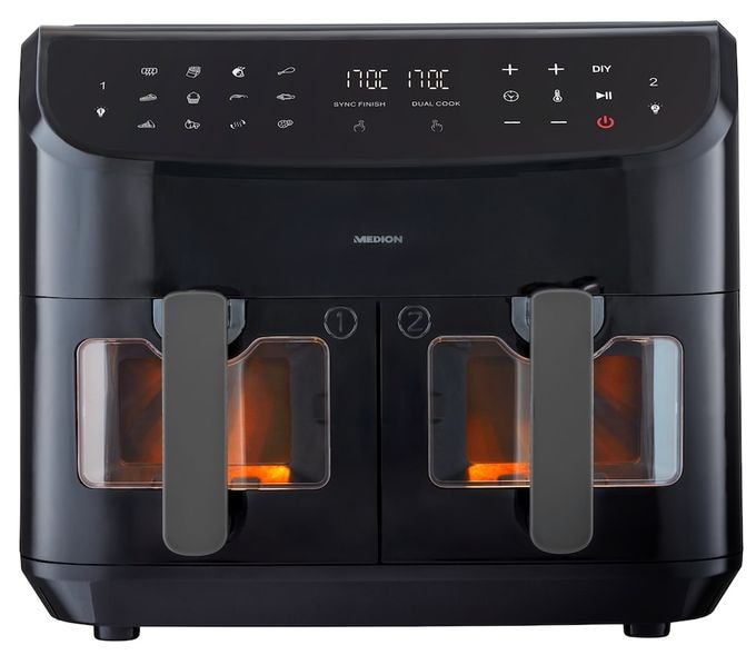 Doppel Heißluftfritteuse 8,7 l 2600 W  Life P20 XXL MD11760 (Schwarz) 