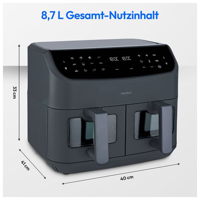 Doppel Heißluftfritteuse 8,7 l 2600 W  Life P20 XXL Twin (Schwarz) 