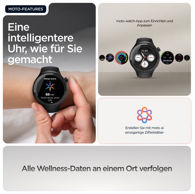 Digital 47 mm Smartwatch Rund IP68  Moto Watch (Schwarz) 