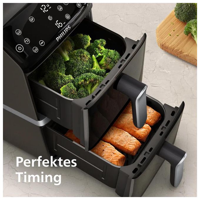 Doppel Heißluftfritteuse 10 l 2750 W  Series 4000 NA461/00 (Schwarz, Silber) 
