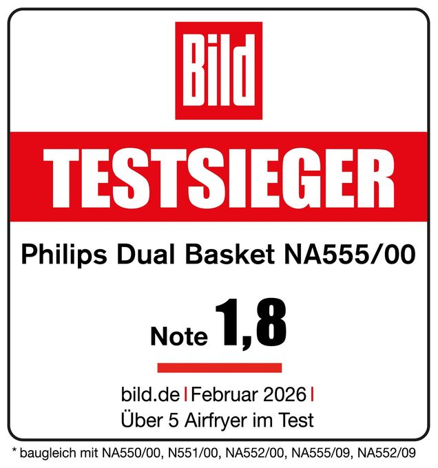 Doppel Heißluftfritteuse 9 l 2750 W  Series 5000 NA551/00 (Schwarz, Silber) 