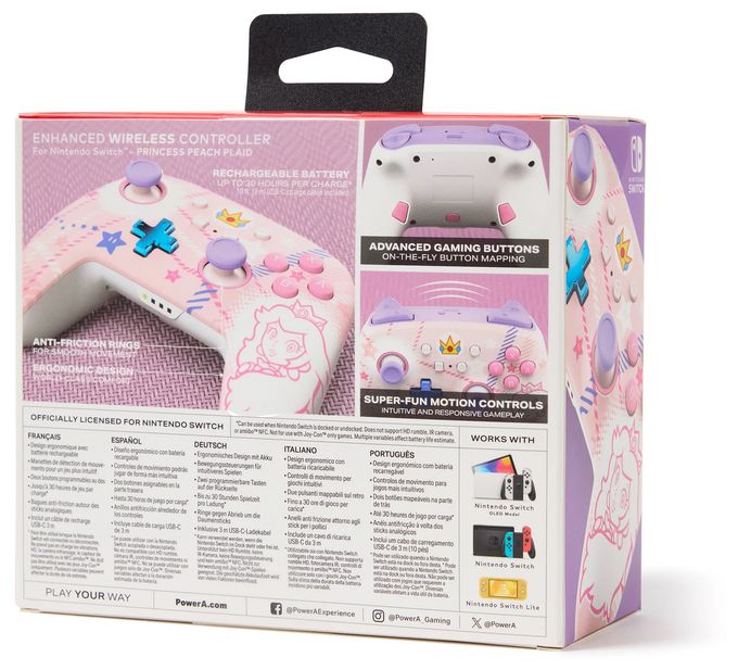 Gamepad für Nintendo Switch, Nintendo Switch Lite, Nintendo Switch OLED  Enhanced Wireless Controller Super Mario Princess Peach Plaid (Pink) 