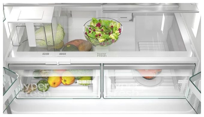 Side-by-Side Kühl-/ Gefrierkombination 375 l / 199 l 327 kWh NoFrost 1830 mm x 905 mm  iQ500 KF96IAPEA (Gebürsteter Stahl) 