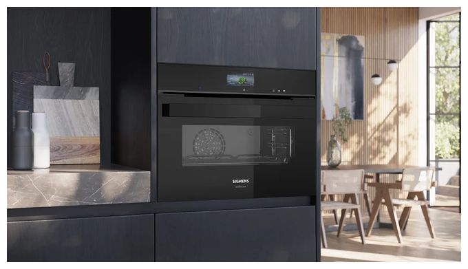 Einbaubackofen kompakt Dampfgaren AutoClean (Schwarz/Edelstahl) iQ700 CS936GCB1 