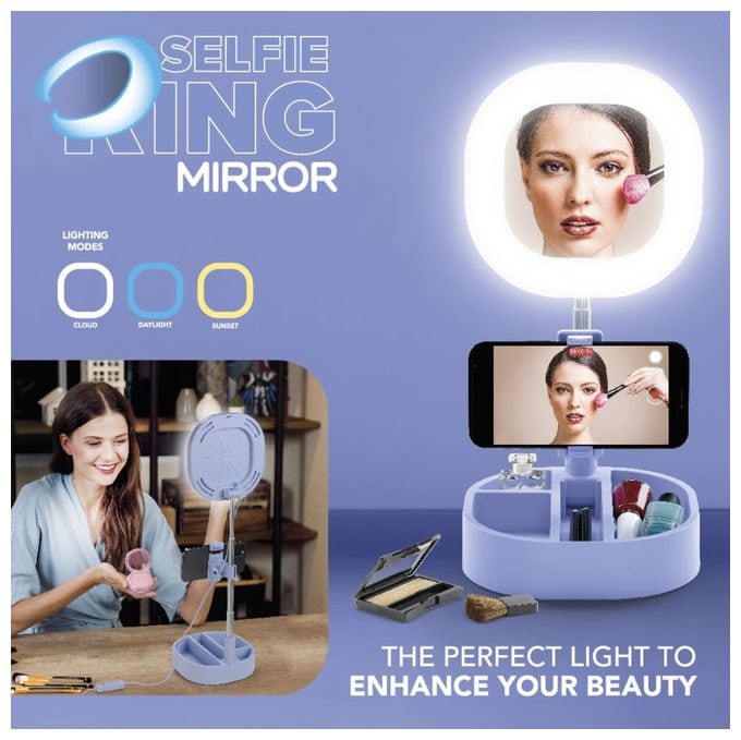 162 mm Universal  Selfie Ring Mirror (Hellblau) 
