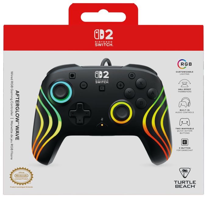 Gamepad für Nintendo Switch, Nintendo Switch 2, Nintendo Switch OLED  Afterglow Wave Wired Controller (Schwarz) 