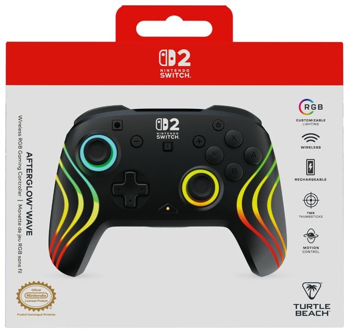 Gamepad für Nintendo Switch, Nintendo Switch 2, Nintendo Switch Lite, Nintendo Switch OLED  Afterglow Wave Wireless Controller (Schwarz) 