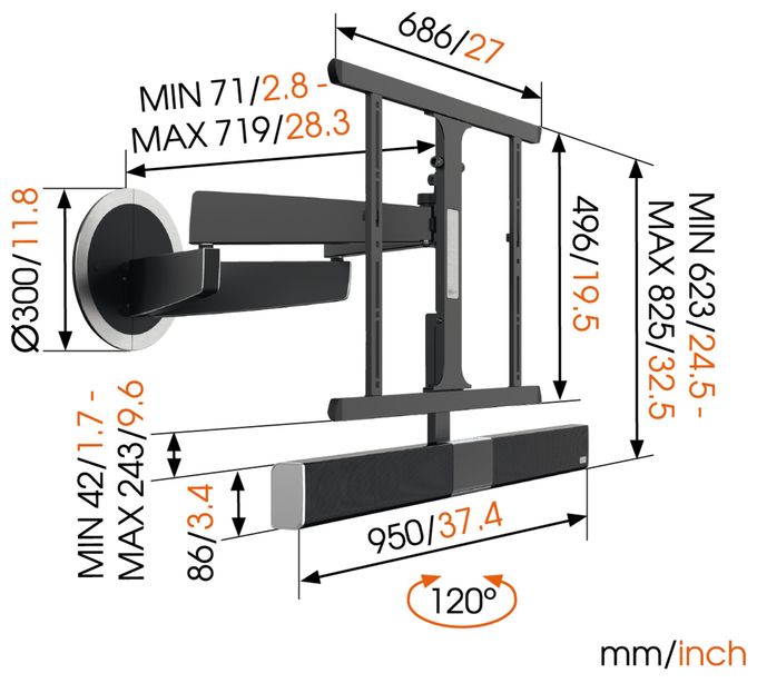 Wand Halterung 120° bis 165,1 cm (65") 30 kg Next 8365 