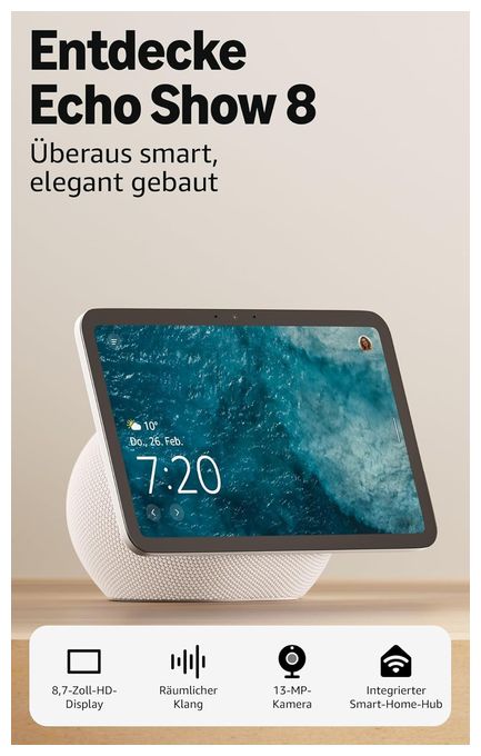 Wlan Lautsprecher mit Bluetooth Amazon Alexa  Echo Show 8 (Weiß) 