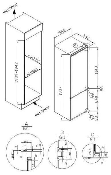 225 l / 56 l Einbau Kühl-/Gefrierkombination 206 kWh NoFrost EKGCSN389300 