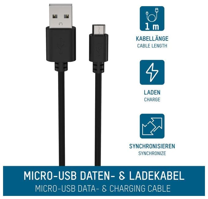 0,48 Gbit/s Stecker Rundkabel USB A auf Micro-USB B 1 m  1700-0129 (Schwarz) 