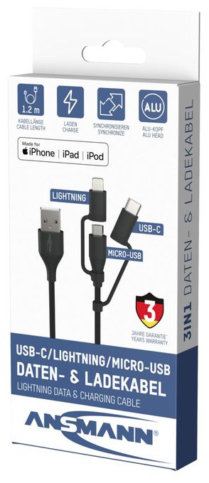 0,48 Gbit/s Stecker Rundkabel USB A auf Micro-USB B 1,2 m  1700-0136 (Schwarz) 