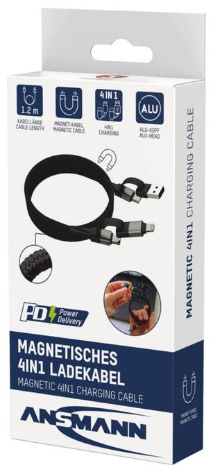 Stecker Rundkabel USB A/USB C auf USB C/Lightning bis 60 W 1,2 m  1700-0188 (Schwarz, Silber) 