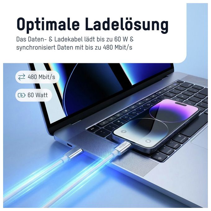 0,48 Gbit/s Stecker USB C auf USB C bis 60 W 1,2 m  1700-0213 (Weiß) 