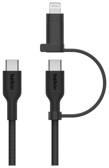 0,48 Gbit/s Stecker Rundkabel USB C auf USB C/Lightning bis 60 W 1,5 m  BoostCharge Pro (Schwarz) 