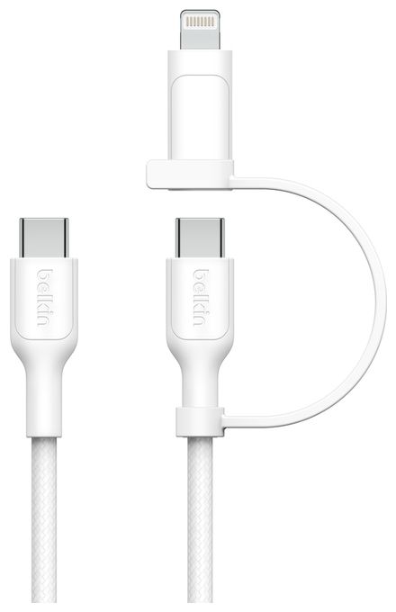 0,48 Gbit/s Stecker Rundkabel USB C auf USB C/Lightning bis 60 W 1,5 m  BoostCharge Pro (Weiß) 