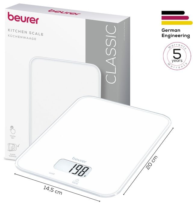 Elektronische Küchenwaage bis 5 kg Genauigkeit 1 g  KS19 Pure White (Weiß) 