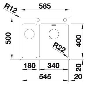 Edelstahl  ANDANO 340/180-IF/A Flächenbündige Spüle für 60 cm Unterschrank (Edelstahl) 