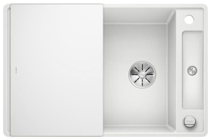 Silgranit 2 Becken  AXIA III 45 S-F mit Ablauffernbedienung Flächenbündige Spüle für 45 cm Unterschrank (Weiß) 