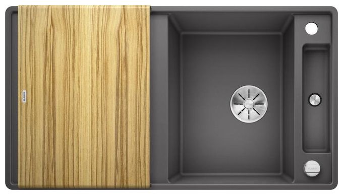 Silgranit 2 Becken  AXIA III 5 S-F mit Ablauffernbedienung Flächenbündige Spüle für 50 cm Unterschrank (Grau) 