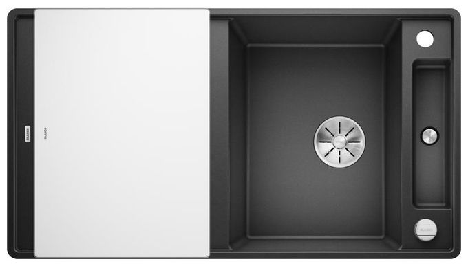 Silgranit 2 Becken  AXIA III 5 S-F mit Ablauffernbedienung Flächenbündige Spüle für 50 cm Unterschrank (Anthrazit) 