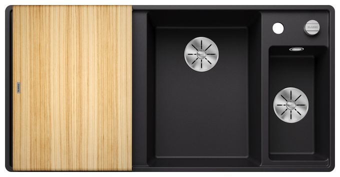 Silgranit 2 Becken  AXIA III 6 S-F Flächenbündige Spüle für 60 cm Unterschrank (Schwarz) 