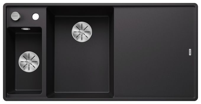 Silgranit 2 Becken  AXIA III 6 S-F Flächenbündige Spüle für 60 cm Unterschrank (Schwarz) 