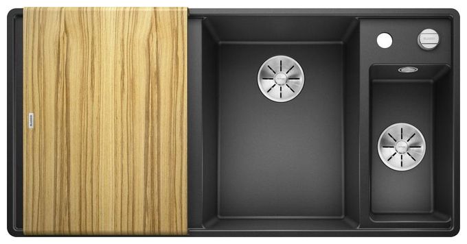 Silgranit 2 Becken  AXIA III 6 S-F mit Ablauffernbedienung Flächenbündige Spüle für 60 cm Unterschrank (Anthrazit) 