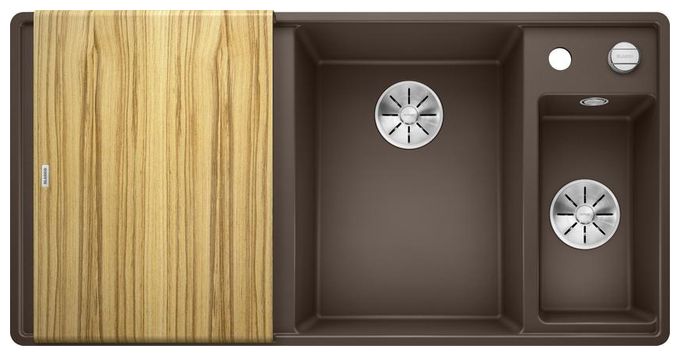 Silgranit 2 Becken  AXIA III 6 S-F mit Ablauffernbedienung Flächenbündige Spüle für 60 cm Unterschrank (Braun) 