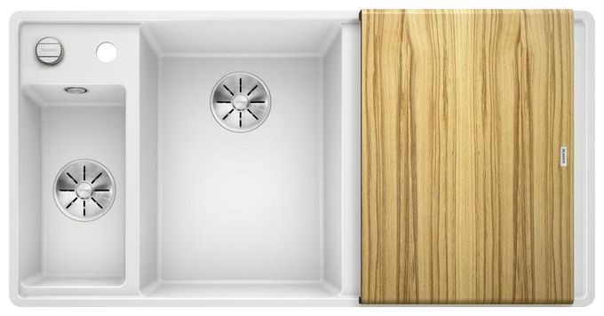Silgranit 2 Becken  AXIA III 6 S-F mit Ablauffernbedienung Flächenbündige Spüle für 60 cm Unterschrank (Weiß) 