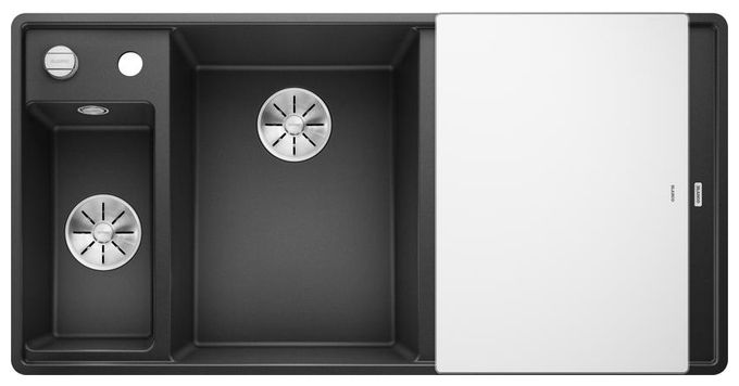 Silgranit 2 Becken  AXIA III 6 S-F mit Ablauffernbedienung Flächenbündige Spüle für 60 cm Unterschrank (Anthrazit) 