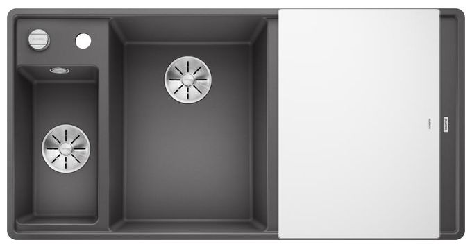 Silgranit 2 Becken  AXIA III 6 S-F mit Ablauffernbedienung Flächenbündige Spüle für 60 cm Unterschrank (Grau) 