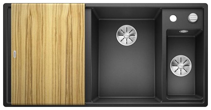 Silgranit 2 Becken  AXIA III 6 S mit Ablauffernbedienung Einbauspüle für 60 cm Unterschrank (Anthrazit) 