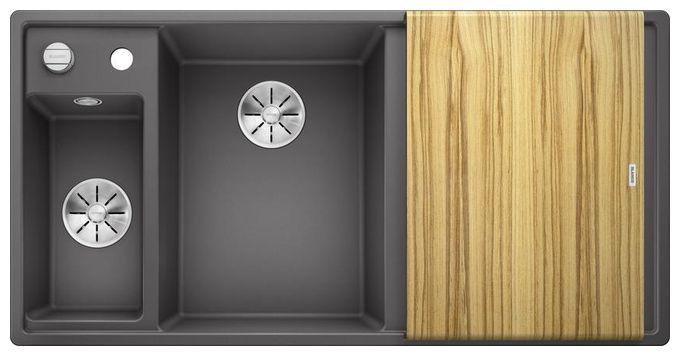 Silgranit 2 Becken  AXIA III 6 S mit Ablauffernbedienung Einbauspüle für 60 cm Unterschrank (Grau) 