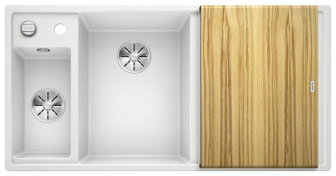 Silgranit 2 Becken  AXIA III 6 S mit Ablauffernbedienung Einbauspüle für 60 cm Unterschrank (Weiß) 