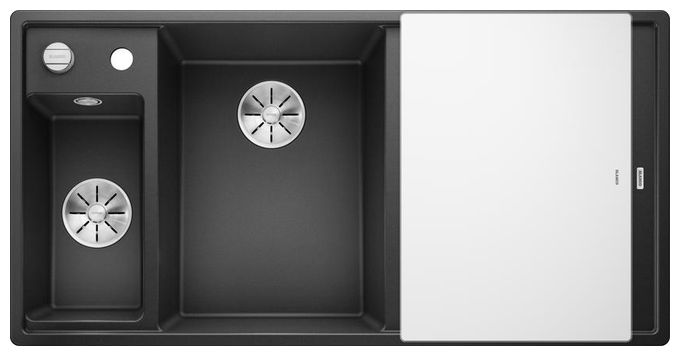 Silgranit 2 Becken  AXIA III 6 S mit Ablauffernbedienung Einbauspüle für 60 cm Unterschrank (Anthrazit) 