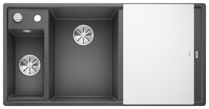 Silgranit 2 Becken  AXIA III 6 S mit Ablauffernbedienung Einbauspüle für 60 cm Unterschrank (Grau) 