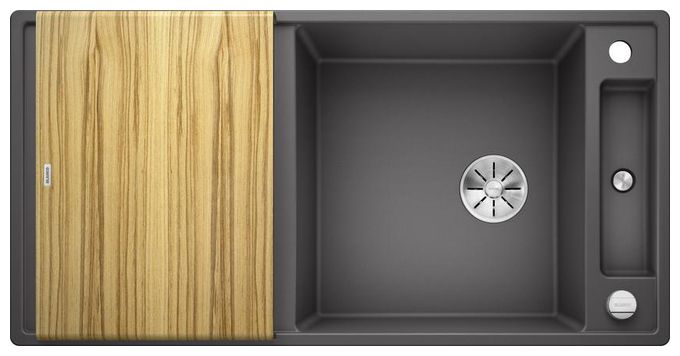 Silgranit 2 Becken  AXIA III XL 6 S mit Ablauffernbedienung Einbauspüle für 60 cm Unterschrank (Grau) 