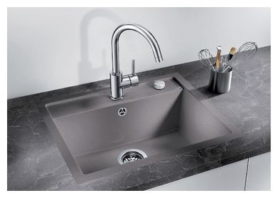 Metall 1 Becken  DALAGO 6-F Flächenbündige Spüle für 60 cm Unterschrank (Schwarz) 