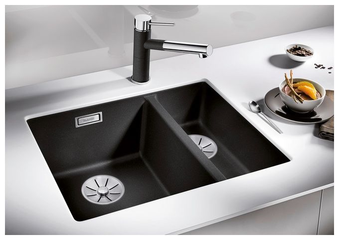 Silgranit 2 Becken  SUBLINE 340/160-U Unterbauspüle für 60 cm Unterschrank (Schwarz) 