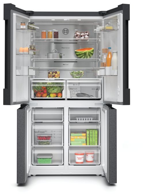 Side-by-Side Kühl-/ Gefrierkombination French Door 405 l / 200 l 333 kWh NoFrost 1830 mm x 910 mm  Serie 4 KFN96AXEA (Schwarz) 