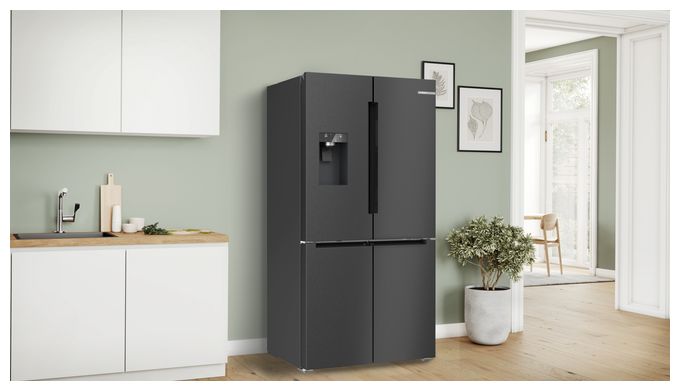 Side-by-Side Kühl-/ Gefrierkombination French Door 375 l / 199 l 327 kWh NoFrost 1830 mm x 905 mm  Serie 6 KFI96AXEA (Schwarz, Edelstahl) 