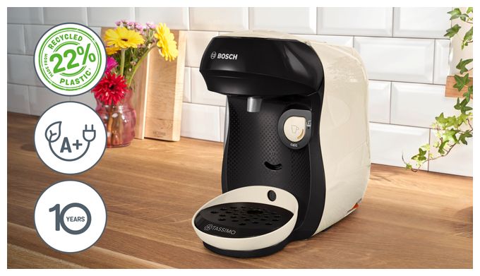 Kaffeekapsel Maschine  TAS107E Tassimo Happy friendly (Beige, Schwarz) 