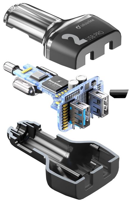 Car Multipower 2 FAST - iPhone, Samsung, Xiaomi, Oppo and other Smartphones and Tablets Schnelles Autoladegerät mit zwei Ports, 36W 
