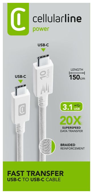 10 Gbit/s Stecker Rundkabel USB C auf USB C bis 100 W 1,5 m  Fast Transfer (Weiß) 