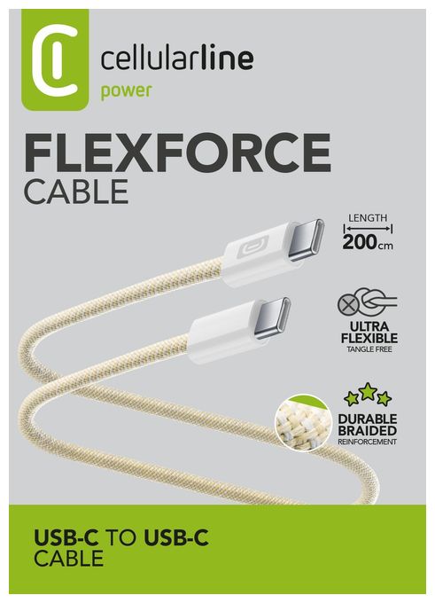 Stecker Rundkabel USB C auf USB C bis 60 W 2 m  Flexforce Cable (Gelb) 
