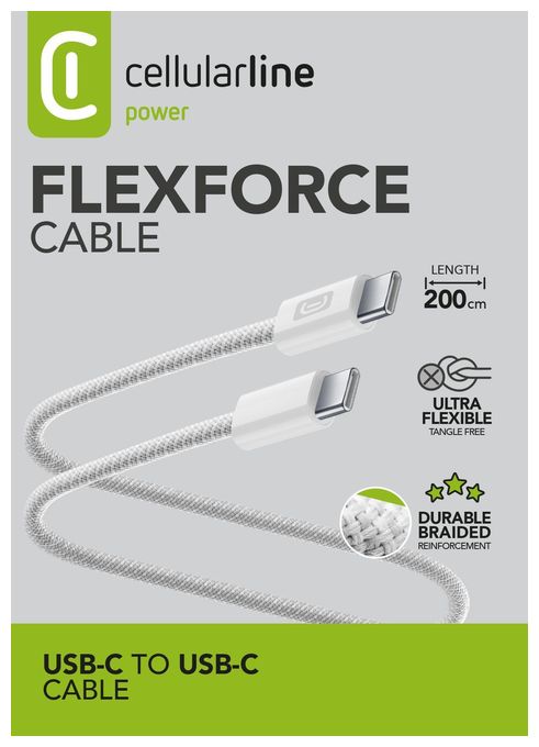 Stecker Rundkabel USB C auf USB C bis 60 W 2 m  Flexforce Cable (Weiß) 